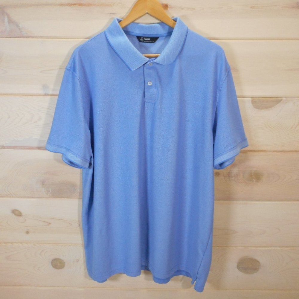 Members Mark Men's Size XXL Pique Polo Shirt Blue Stretch Cotton Short Sleeve